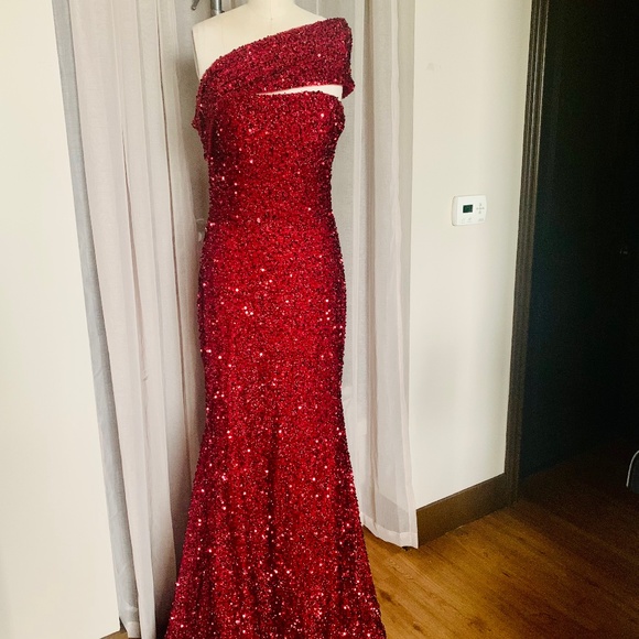 Burgundy Sequin Gown - Picture 1 of 3